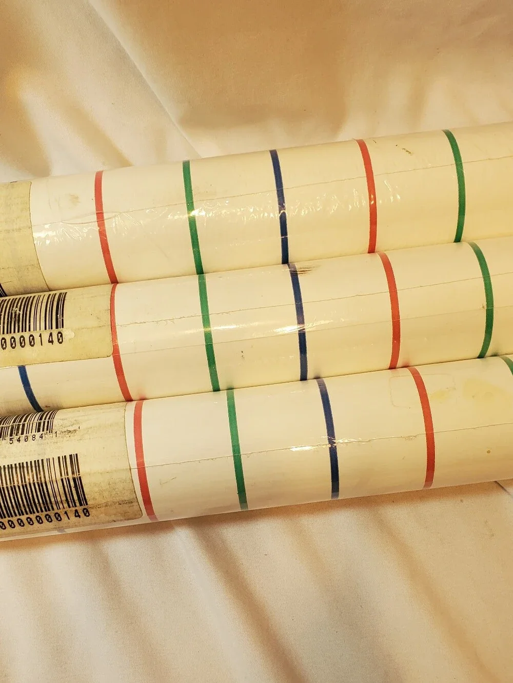 Village Brand Vtg Wallpaper Rolls Colored Stripes, 3 Double Rolls 56.37 Sq Ft Ea